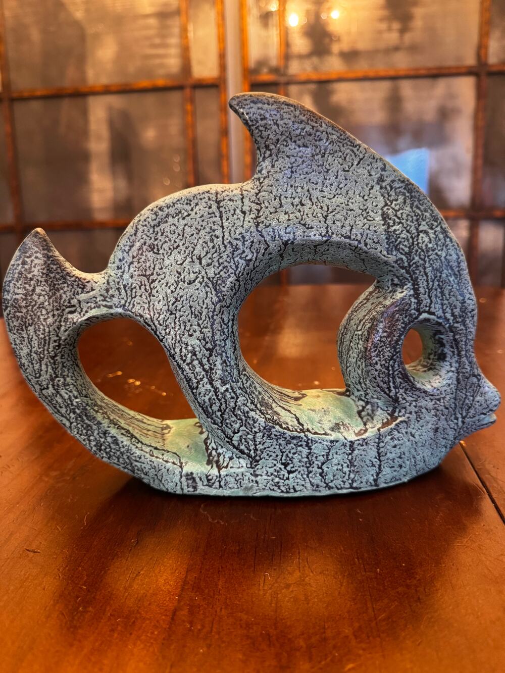 MCM Abstract Fish Sculpture Crackle Glaze - Awesome!